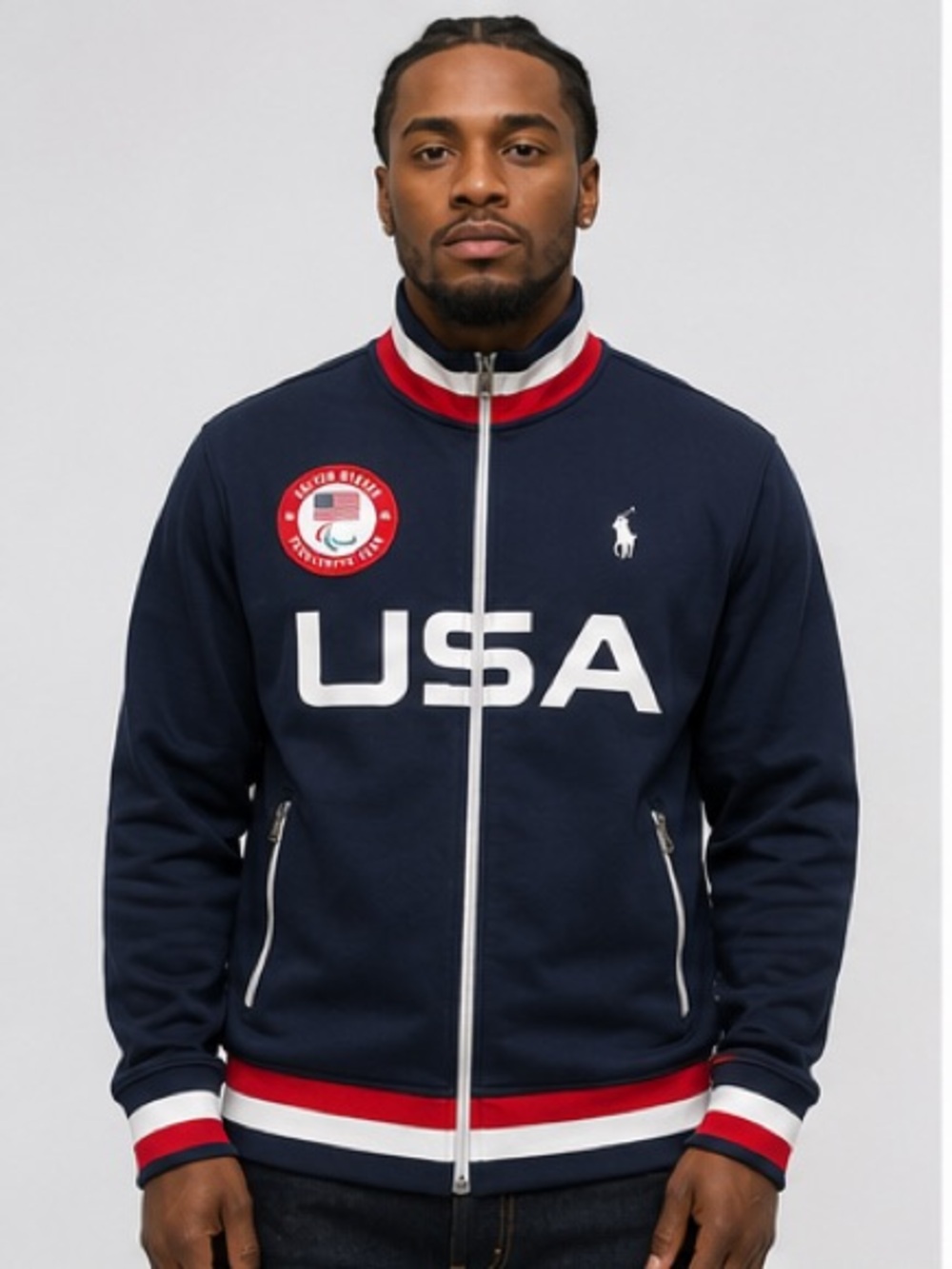 Polo by Ralph Lauren Navy, Red & White USA Zip-Up Sweater